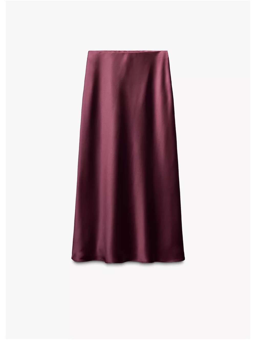 Zara Satin High Waist A-Line Midi Burgundy Skirt Small